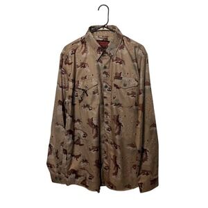 Dixxon Flannel Co Shirt Mens Large Beige Brown Camo Black Rifle Coffee or Die